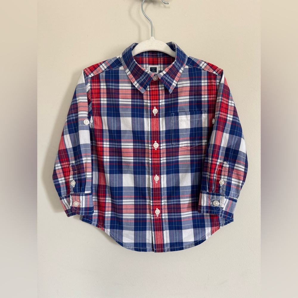 Janie And Jack Toddler Boy Size12-18 Mo Long Sleeve Red/ White/ Blue Plaid Shirt